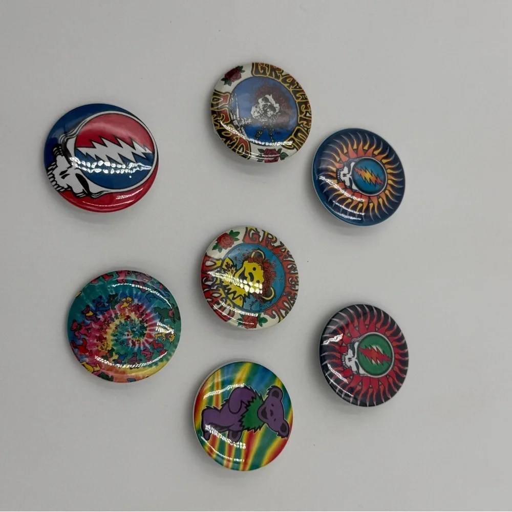 Grateful Dead Multicolor Tie-Dye & Icon Pin Button Set